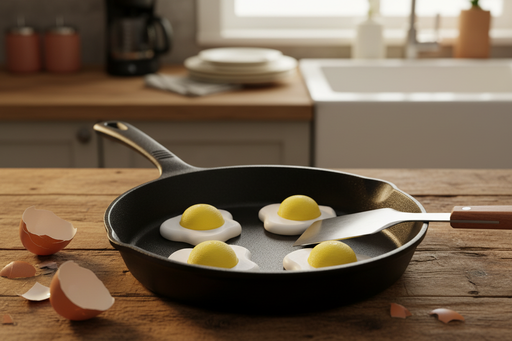 Egg Fidget Clickers in Frying Pan