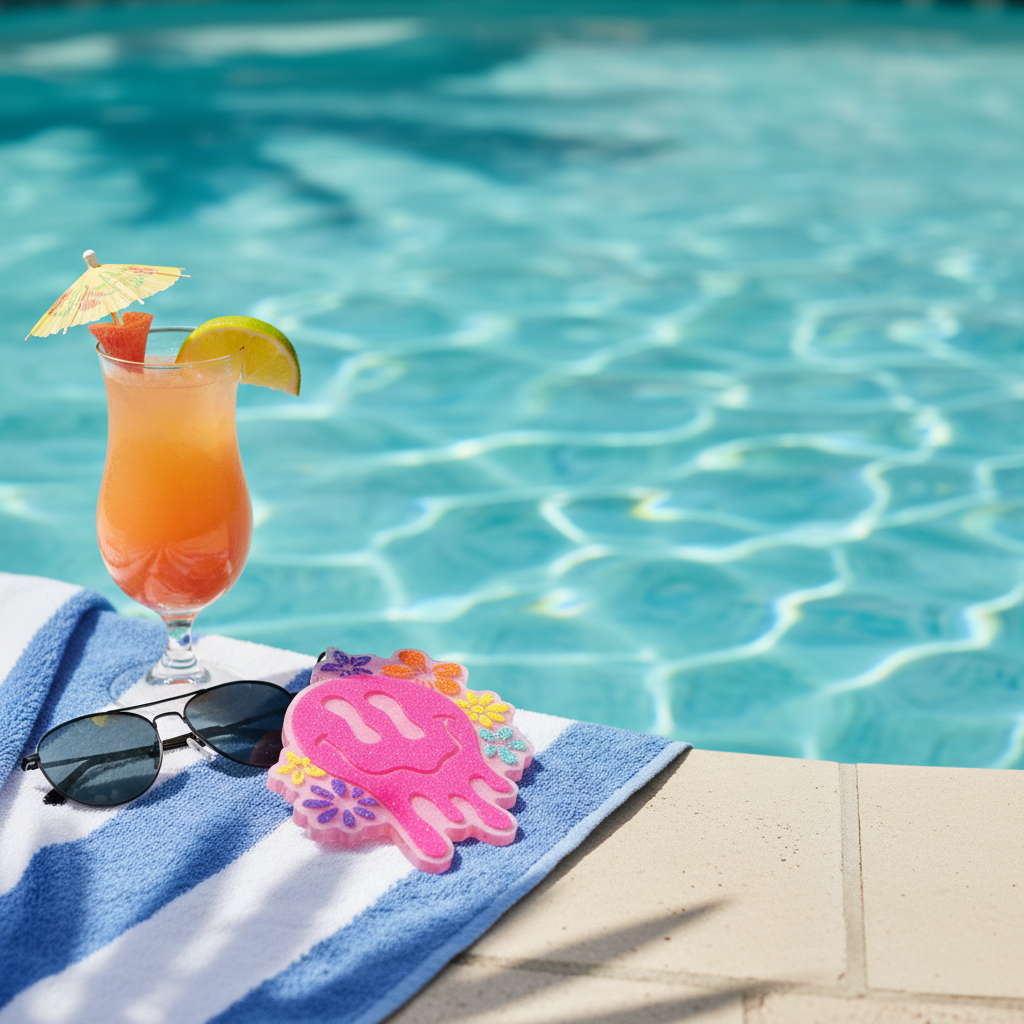 Flower Smiley Freshie at a summer poolside