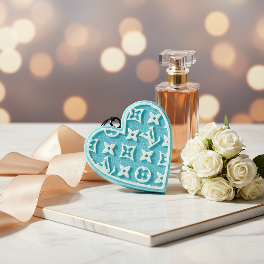 LV Heart Freshie in a luxury setting