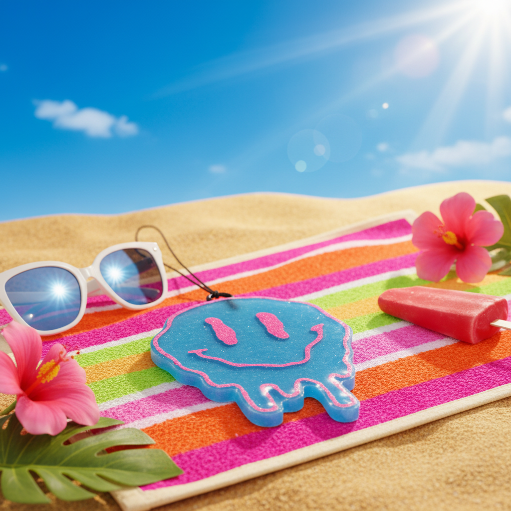 Melting Smiley Face Freshie in a summer setting