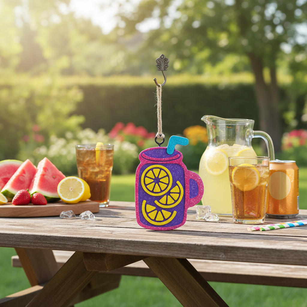 Sweet Summer Mug Freshie at a summer picnic table